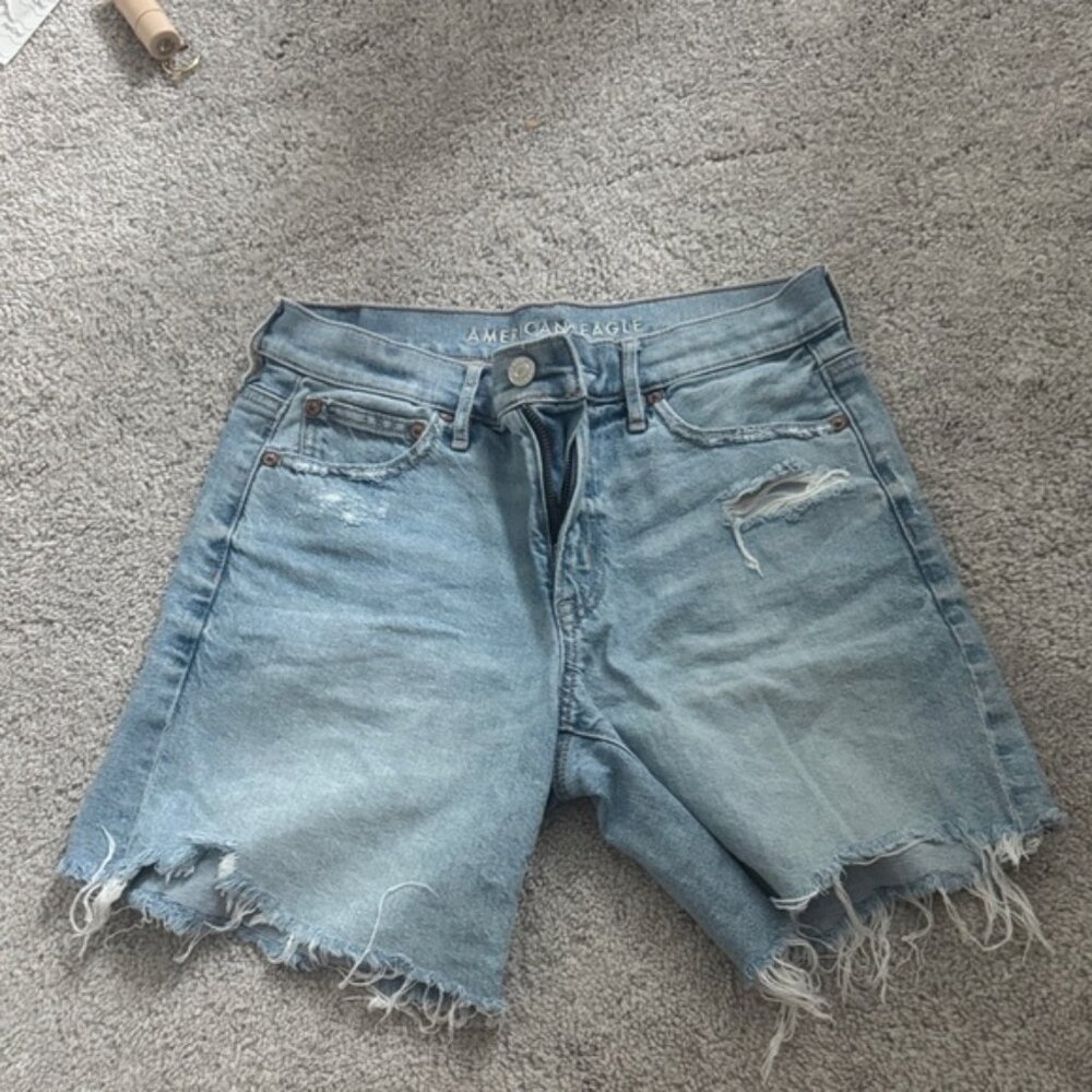 American Eagle Outfitters Light Blue Distressed Jean Shorts